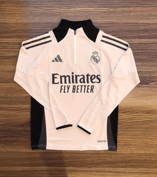Real Madrid white sleeves printed zipper