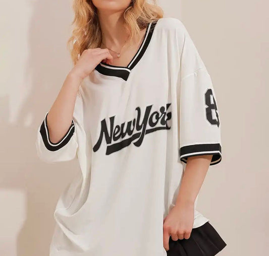 NEWYORK BASEBALL WHITE DOWNSHOULDER JERSEY
